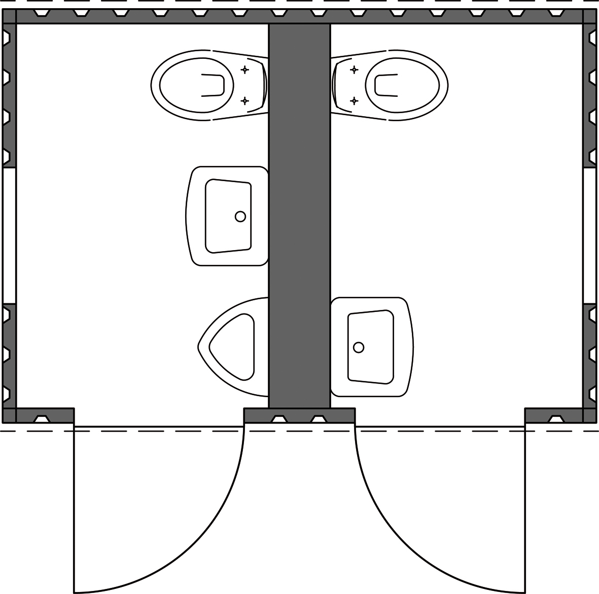 Säbu Toiletcontainers FLADAFI® voor dames en heren, hoogte x breedte x diepte 2600 x 3050 x 2170 mm  ZOOM