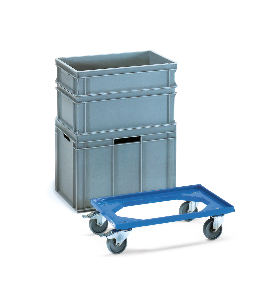 fetra Transportrol voor Euonorm containers met open hoek frame, draagvermogen 250 kg, RAL5007 briljantblauw  ZOOM