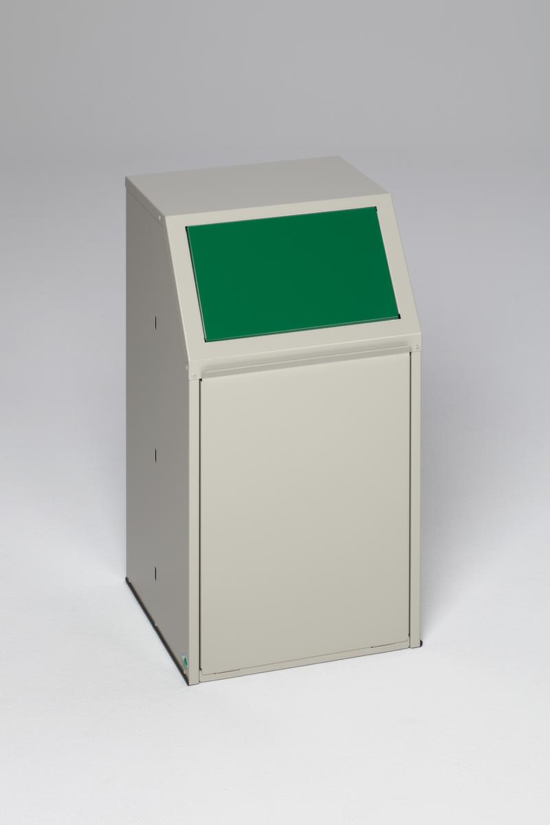 VAR Recycleerbare materiaalcollector met voorflap, 39 l, RAL7032 kiezelgrijs, deksel groen  ZOOM