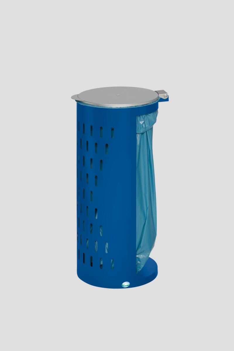 Vuilniszakstandaard van geperforeerd plaatstaal, voor 120-liter-zakken, RAL5010 gentiaanblauw, deksel zilverkleurig  ZOOM