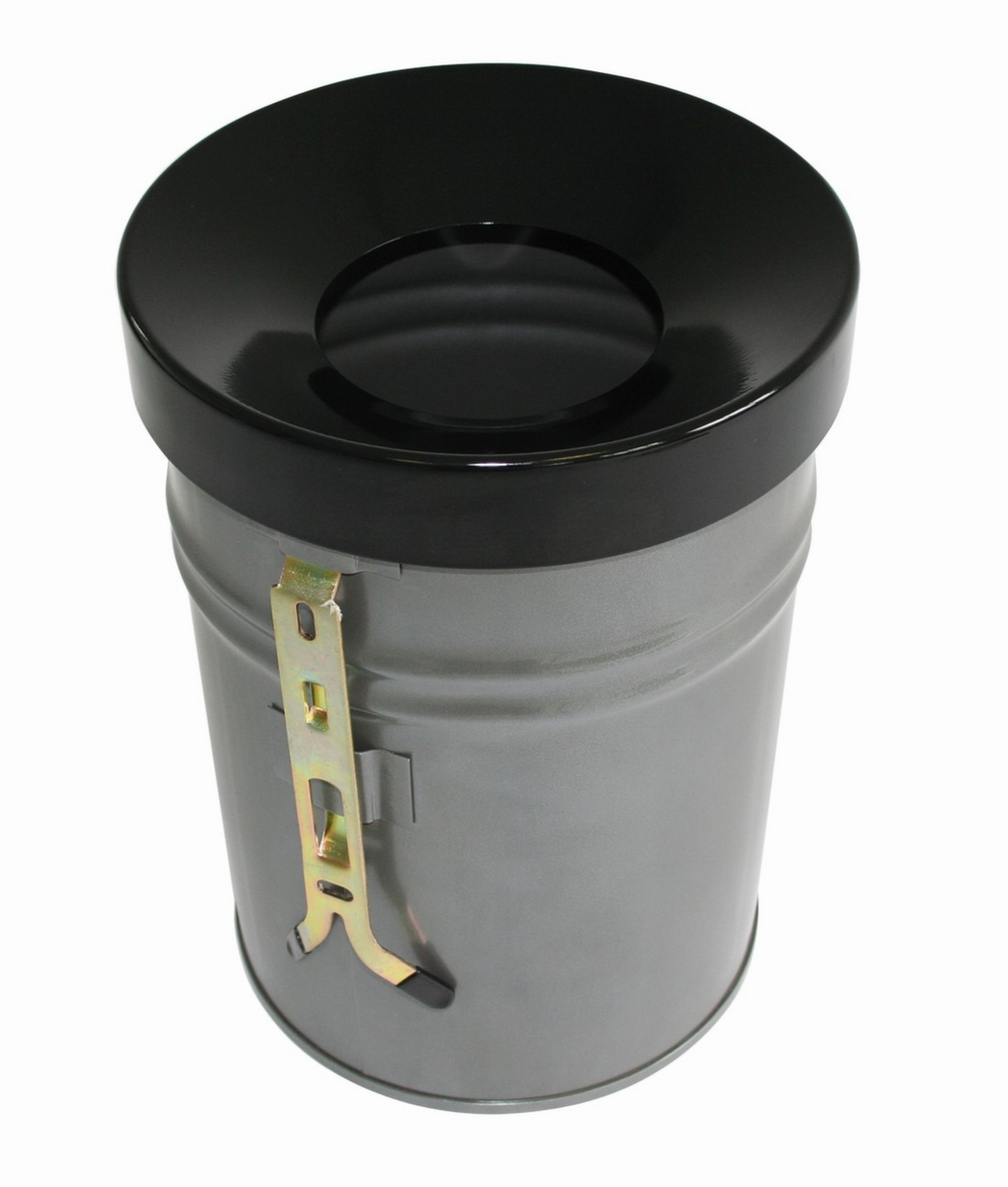 Zelfblussende afvalbak FIRE EX voor wandbevestiging, 16 l, lichtgrijs, bovendeel zwart  ZOOM