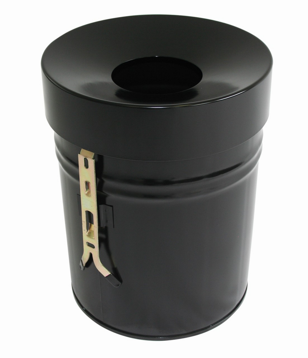 Zelfblussende afvalbak FIRE EX voor wandbevestiging, 30 l, zwart, bovendeel zwart  ZOOM