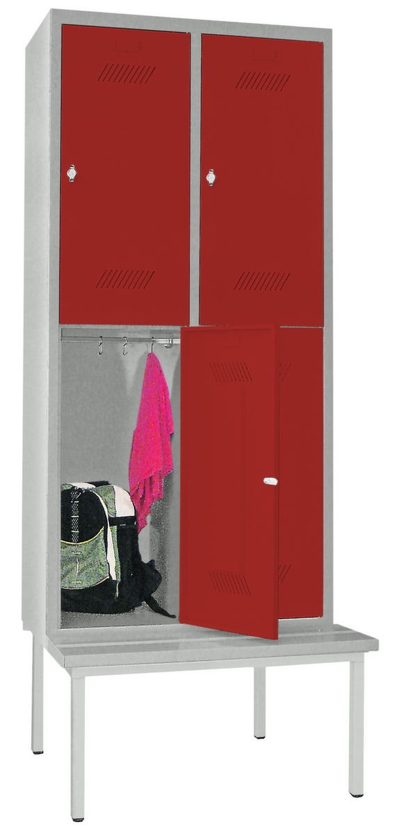 PAVOY Dubbeldekse locker Basis met zitbank + 2x2 vakken, vakbreedte 400 mm