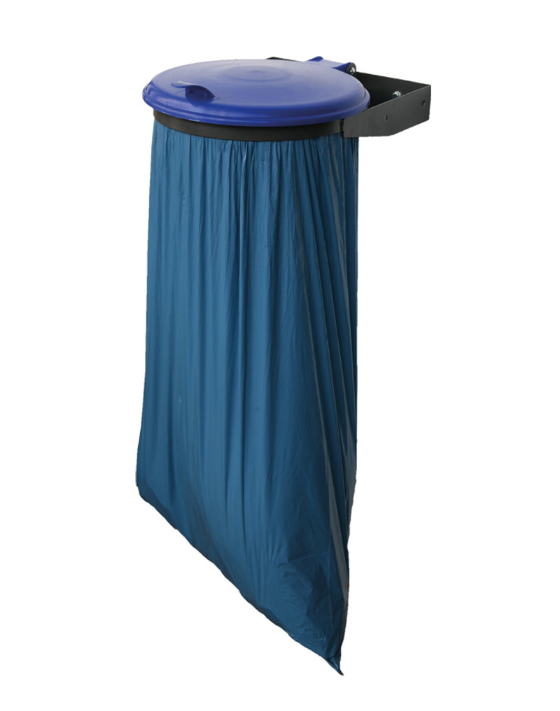 Vuilniszakhouder voor wandbevestiging, voor 70 - 120-liter-zakken, DB703 antraciet, deksel blauw  ZOOM