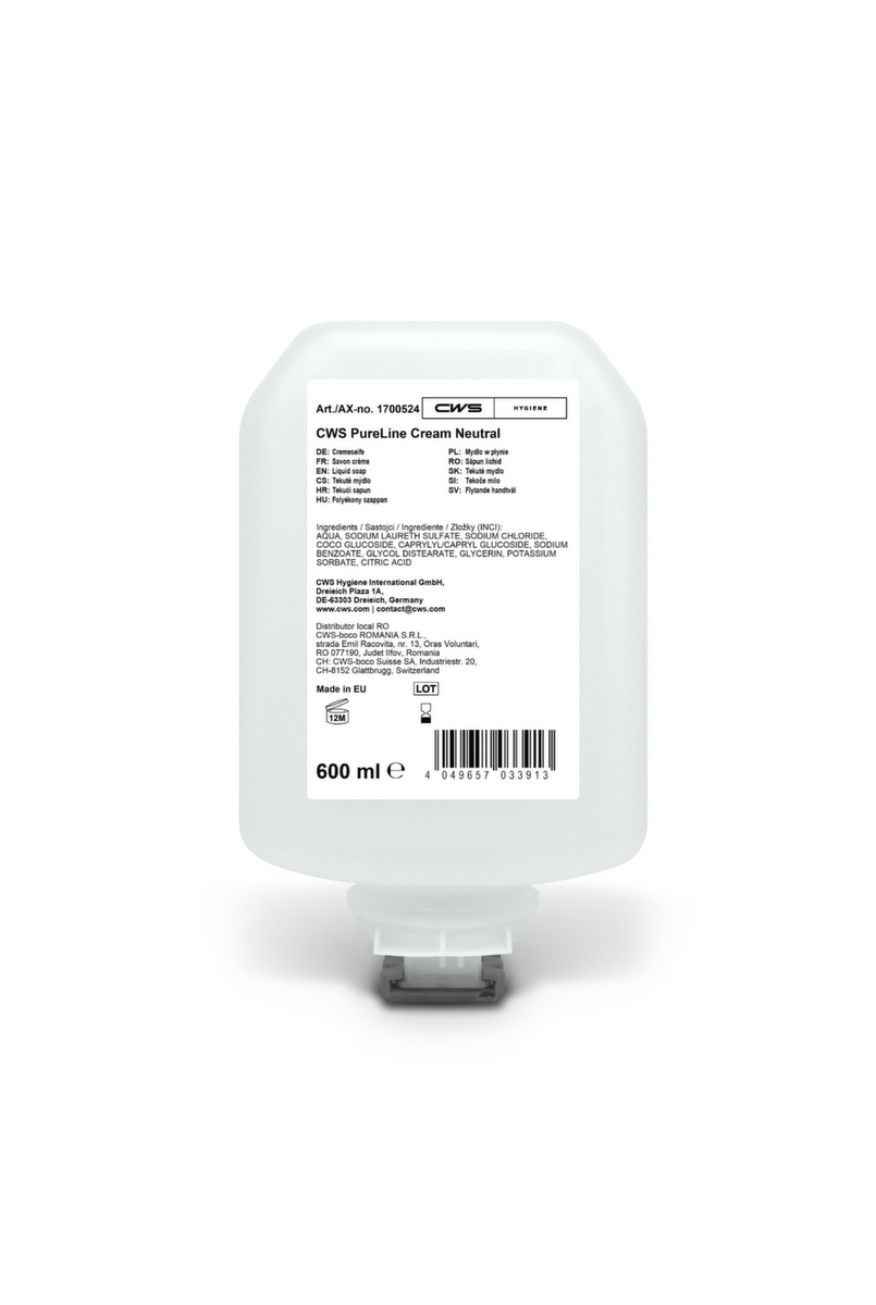 CWS Crème-zeep PureLine Cream Neutral, 0,6 l, Vochtinbrengend en dermatologisch getest  ZOOM
