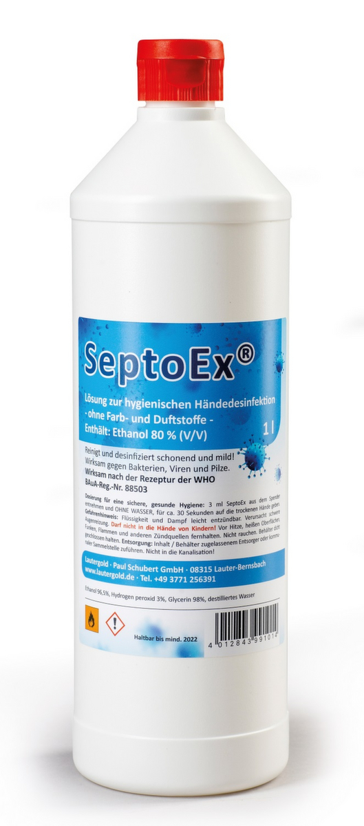ultraMEDIC Handdesinfectiemiddelen SeptoEx, 1 l, volgens de WHO-formule werkzaam tegen bacteriën, virussen en schimmels  ZOOM