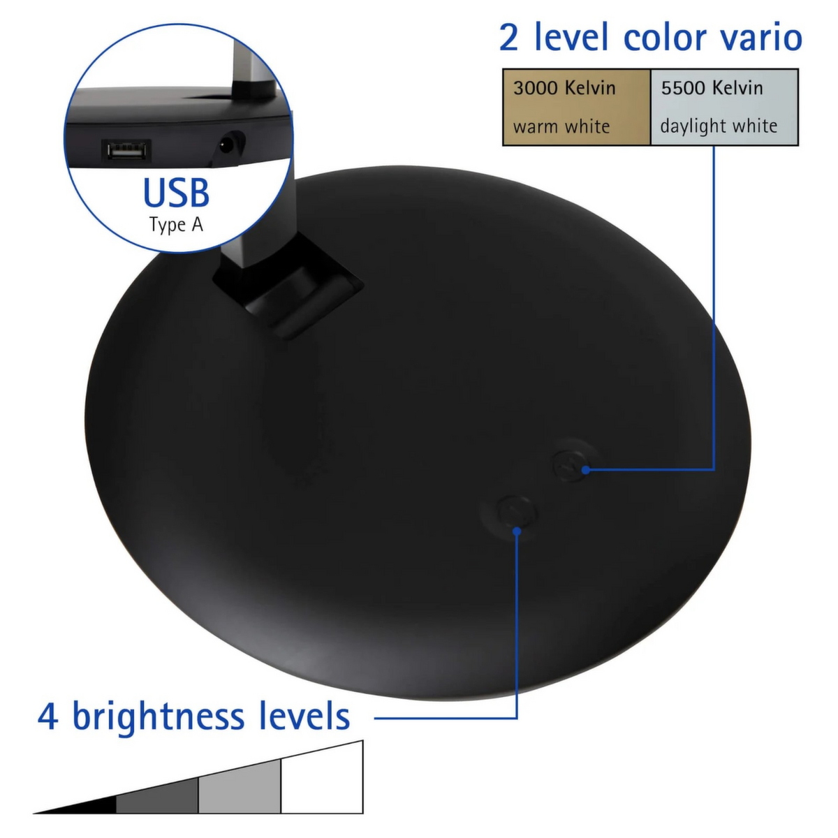 MAUL dimbare LED-bureaulamp MAULrubia colour vario, licht koud- tot warmwit, zilverkleurig/zwart  ZOOM