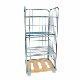 Rolcontainer rolltainer® met 3 wanden en 3 legborden