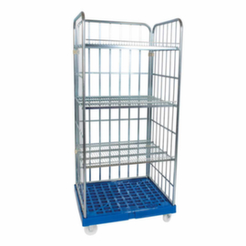 Rolcontainer rolltainer® met 3 wanden en legborden