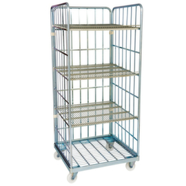 Rolcontainer rolltainer® met 3 wanden en 3 legborden