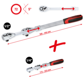 KS Tools 1/4" + 1/2" telescopic reversible ratchet set