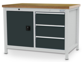Bedrunka + Hirth Werkbank met opbergruimte, 3 laden, 1 kast, RAL7035 lichtgrijs/RAL7016 antracietgrijs