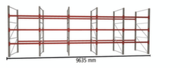 META Palletstelling MULTIPAL voor 40 pallets, 9635 mm breed, 4 opslagniveaus