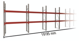 META Palletstelling MULTIPAL voor 30 pallets, 19185 mm breed, 3 opslagniveaus