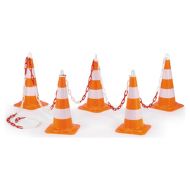 Set van 5 oranje-witte kegels met ketting van 7,5 meter