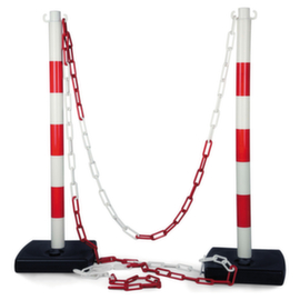 Set van 2 PVC afzetpalen + 5 m ketting in rood / wit