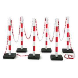 Set van 6 PVC afzetpalen + 12 m ketting rood / wit