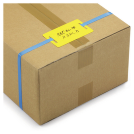 Geel PVC etiket voor omsnoeringsband