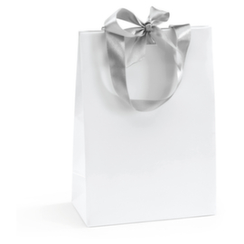 Lakpapieren zakje met satijnen strik wit 19x10x27 cm