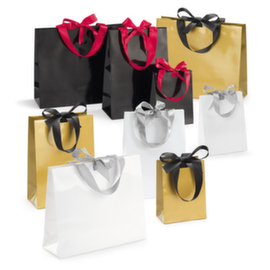 Lakpapieren zakje met satijnen strik goud 19x10x27 cm