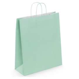 Draagtas van gekleurd effen kraftpapier met gevlochten handvatten - 35x14x40cm - mintgroen
