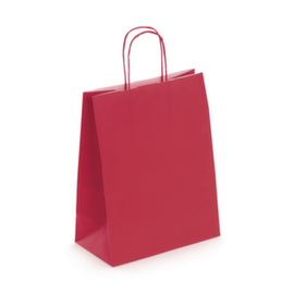 Draagtas van gekleurd effen kraftpapier met gevlochten handvatten - 23x12x30cm - rood