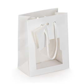 Kraftpapieren witte draagtas met venster 11,4 x 14,6 x 6,4 cm