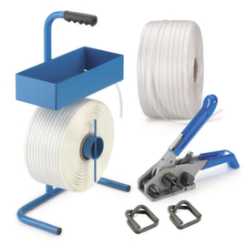 Voordeelpak textielband + haspel + bandspanner + gespen Raja 16mm x 600